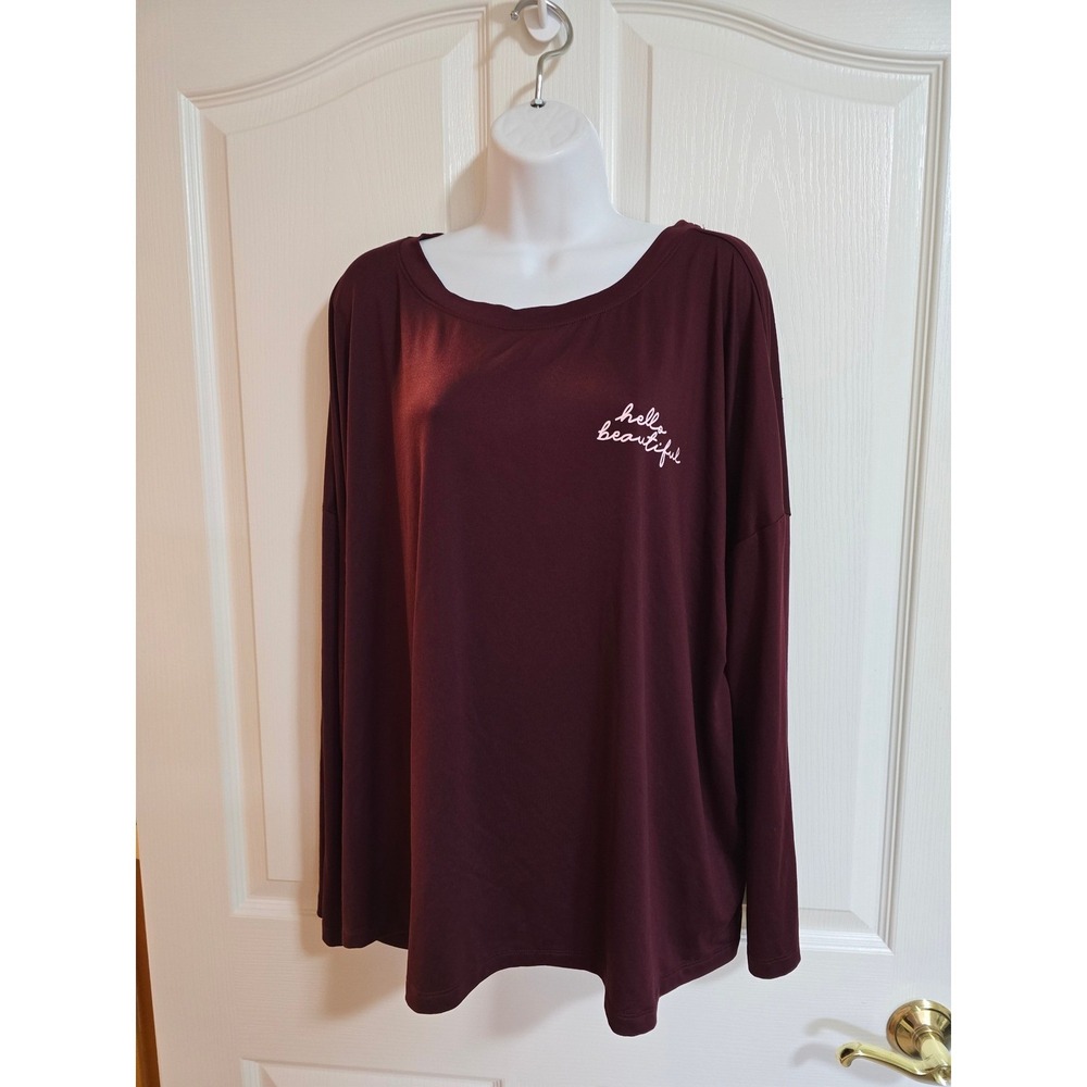 JOYSFUN Burgundy Dreamy Soft Collection Long Sleeve Top 3X Hello Beautiful /0420